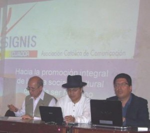 Pedro Sánchez (OCLACC), Germán Flores (MIES Imbabura), Camilo Ponce (Colegio Periuodistas Imbabrua)